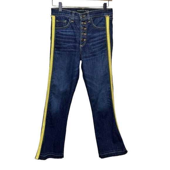 Veronica Beard Carolyn 10" High Waisted BabyBoot Denim Jeans Side Stripe Sz 25 - Picture 2 of 16